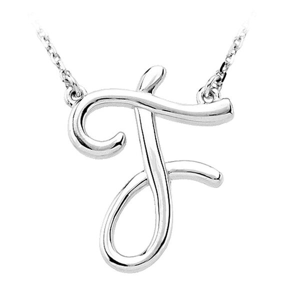Sterling Silver, Olivia Collection, Medium Script Initial F Necklace - Picture 1 of 5